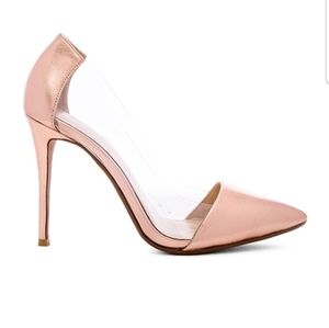 RAYE rose gold and clear vinyl heels